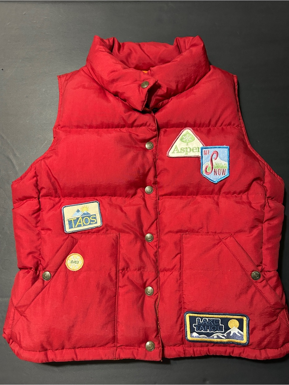 Vintage Ralph Lauren women’s red and orange  patch Reversible down vest size M